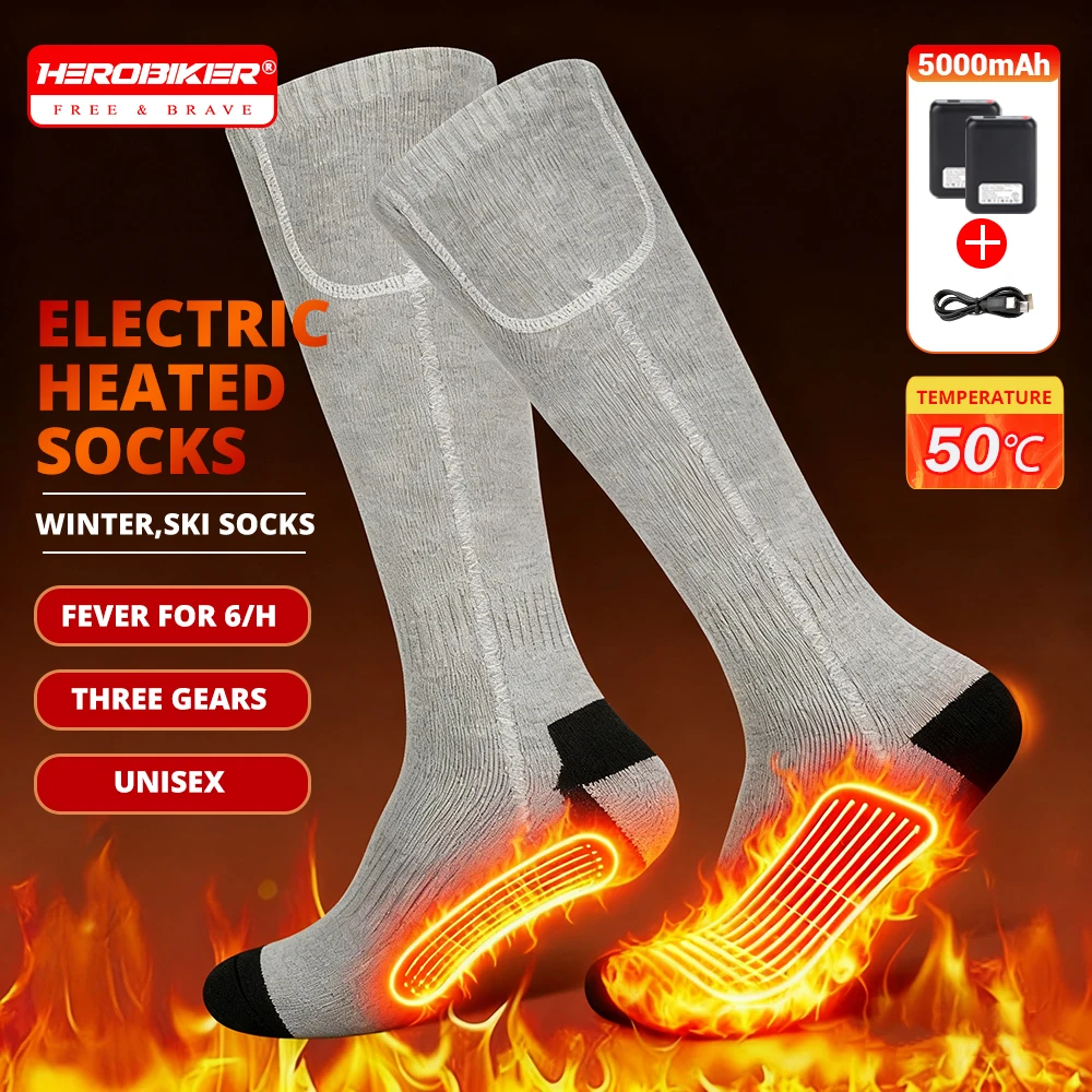 

HEROBIKER Heating Socks Winter Skiing Electric Heated Socks Outdoor Sports Heated Ski Socks Men