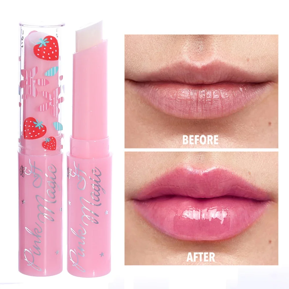 

Strawberry Aloe Vera Lip Balm Natural Moisturizing Temperature Change Lipstick Remove Dead Skin Anti Cracking Lips Care Cosmetic