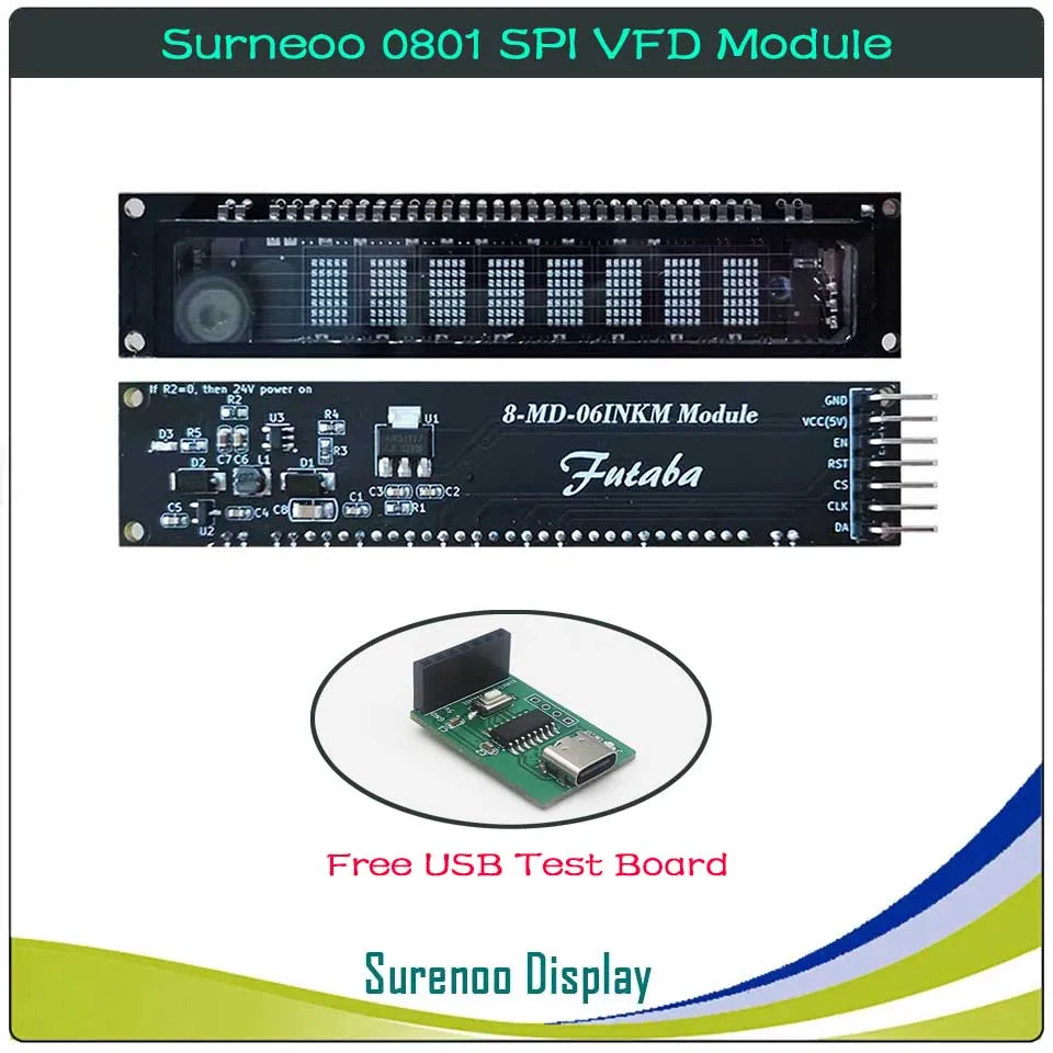 Surenoo 7P 0801 801 8X1 Serial SPI VFD LCD Module Display Screen for Arduino STM32 C51 Code