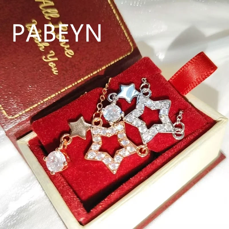 925 Sterling Silver Fashion Temperament Hollow Star Zircon Pendant Necklace Birthday Party Anniversary Gift