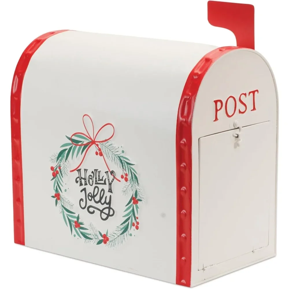 Holly Jolly Mailbox - 13-Inch Metal Outdoor Accent for Christmas Season Decor