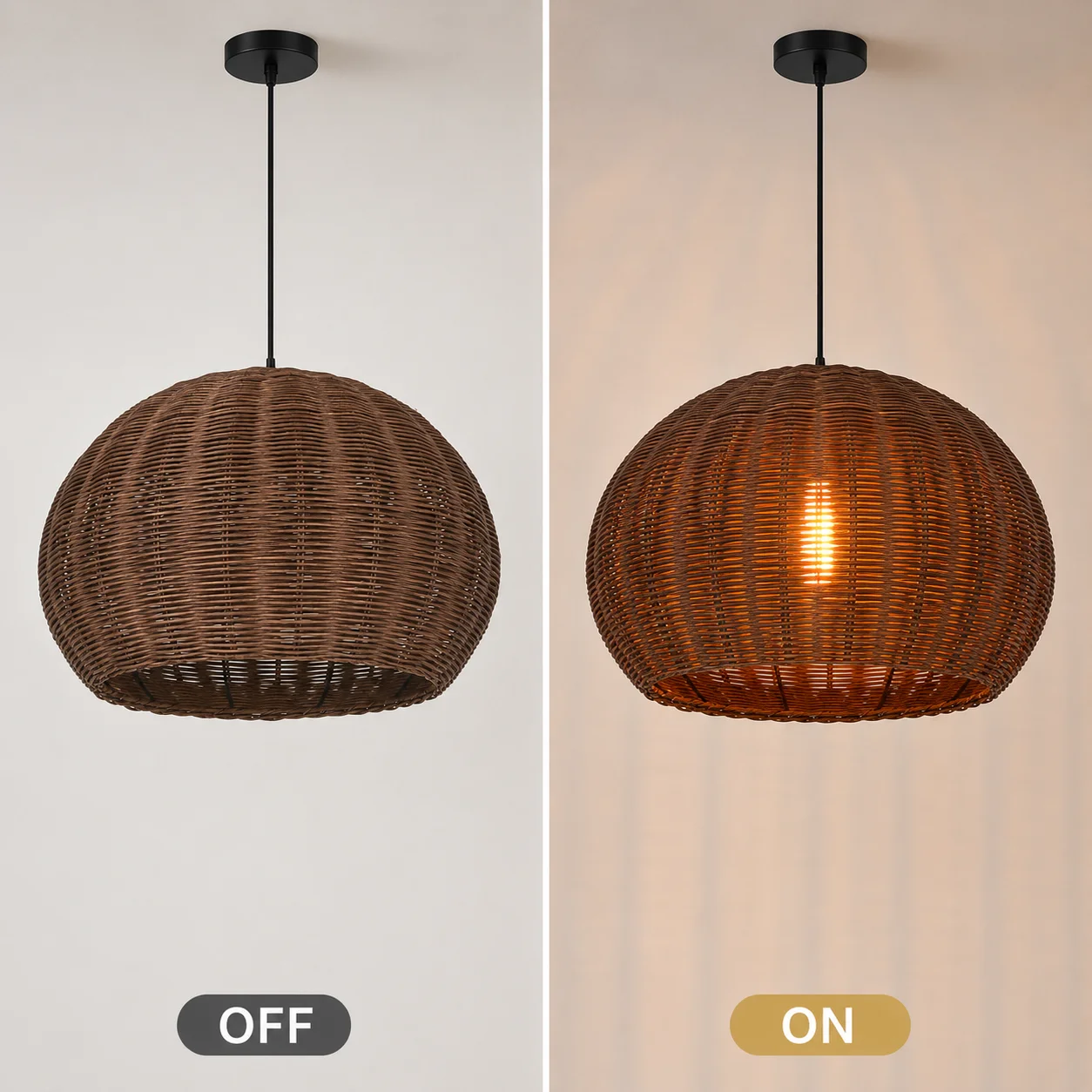 JOYINLED Boho Chandelier Lamps Fixture Rustic Wicker Hand Woven Pendant Hanging Light 17.72 Inch Rattan Pendant Lights Farmhouse