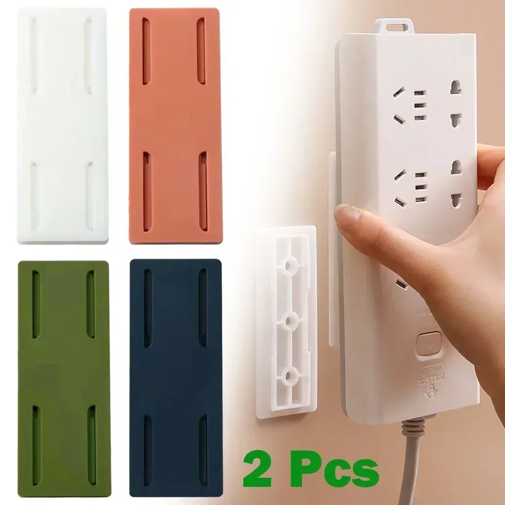 2pcs Wall-Mounted Plug Fixer Sticker Punch Free Home Socket Fixer Cable Wire Organizer Seamless Power Strip Holder