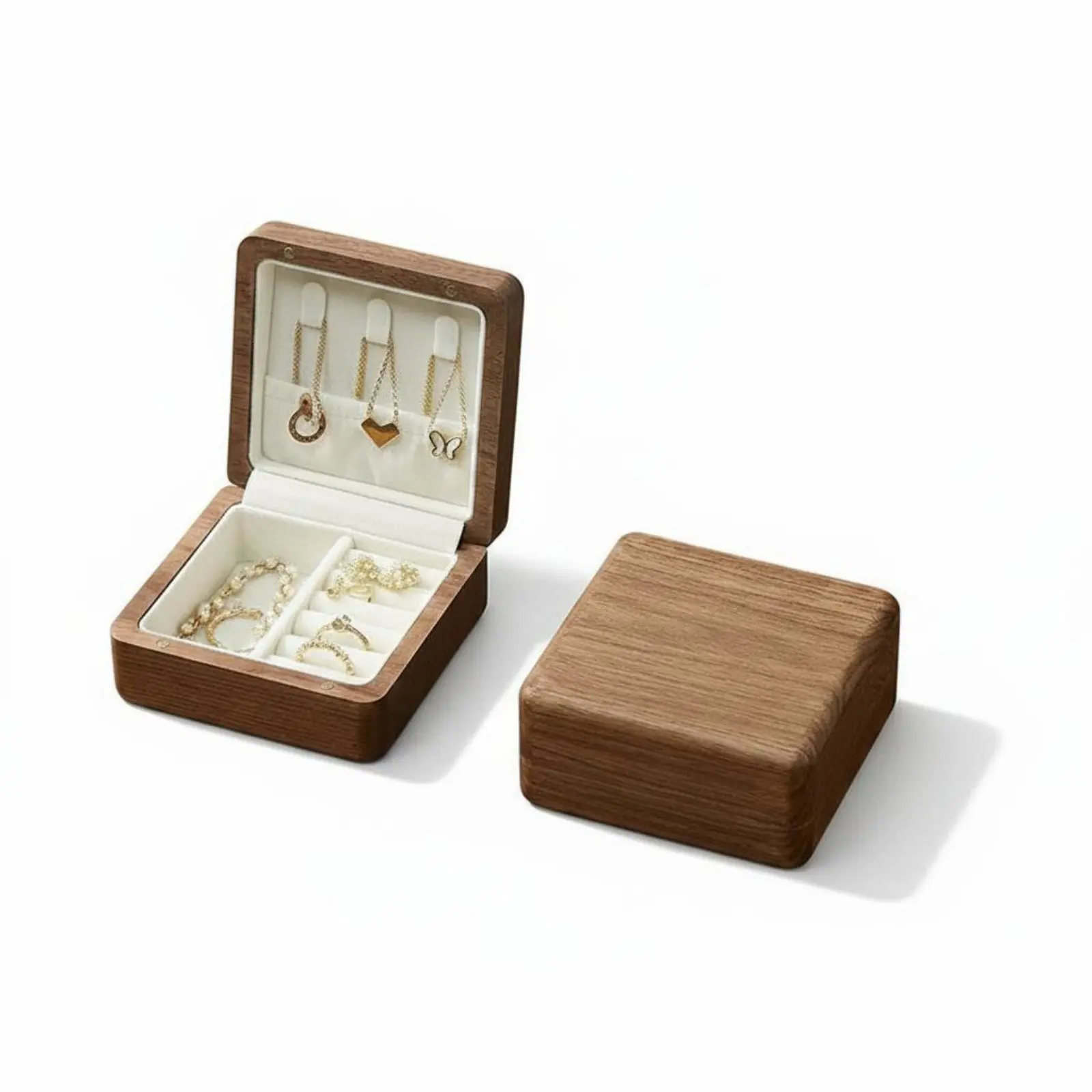 

Walnut Jewelry Box Giftable Wood Jewelry Box Compact Modern Design for Dressing Table