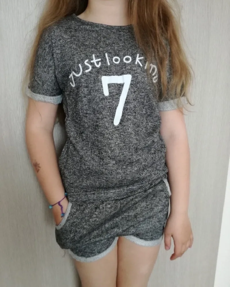 2024 Summer New 2 3 4 5 6 8 10 Years Baby Clothing Number Letter Print Short Sleeve T-Shirt+Shorts Kids Girl Sports 2 Pieces Set