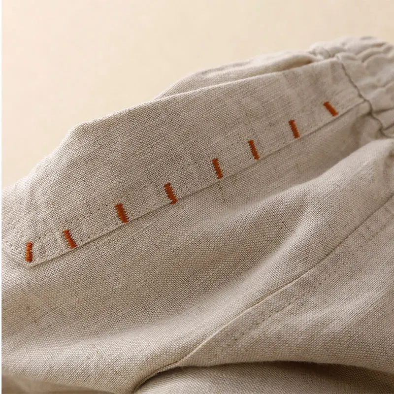 코튼 리넨 캐주얼 신축성 하이 웨이스트 루즈 와이드 레그 팬츠, 발목 길이 팬츠, 여성 의류, 2024 패션, 베이지