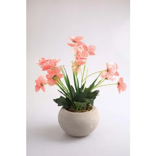 Kibrithane Flower Artificial Flower Concrete Flower Pot Mini Pink Fabric Orchid KC00200809