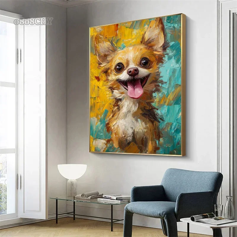 Cute Chihuahua Portrait Abstract Art Canvas Painting Cute Dog Portrait Posters and Prints Wall Art Picture for Home Room Decor