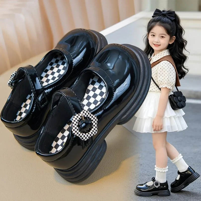 SIZE 26-37 Kids Girls Shoes Flats Comfort Shiny Rubber Oxford School Uniform Shoes Black Shallow Party Dress Casual Shoes