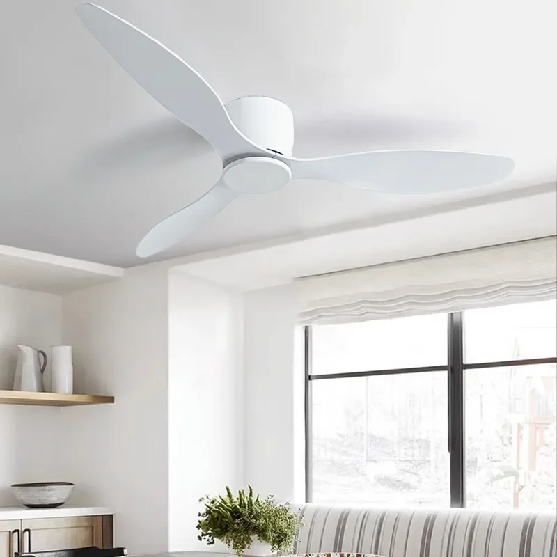 

White ABS Blade Eleactric Fan Lamp Low Floor Loft Bedroom Ceiling Fan Without Light Remote Control DC Motor 6 Speeds Ventilator