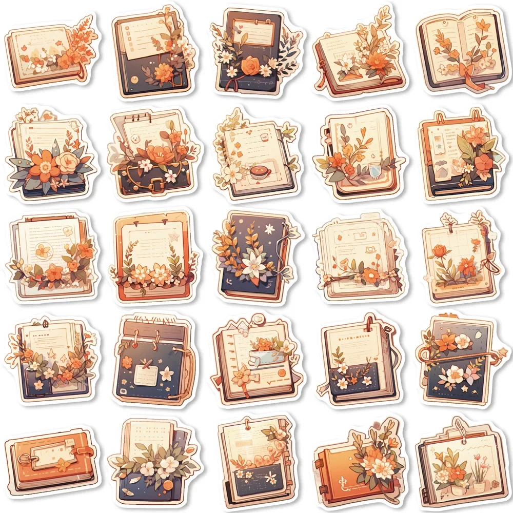 50pcs Flower Book Stickers for Children Laptop Phone Guitar Suitcase Stationery Ipad Decorative Scrapbooking Supplies Sticker