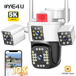 6K 12MP WiFi Camera Outdoor 10X Zoom Three Lens Three Screens PTZ Security Cam Auto Tracking CCTV Video Surveillance IP Cameras