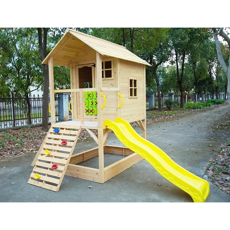 Children Wooden Outdoor Playhouses Garden Kids Wooden Plastic Playhouse With Slide Big Luxury 2 Story Sandpit Elevated Playhouse