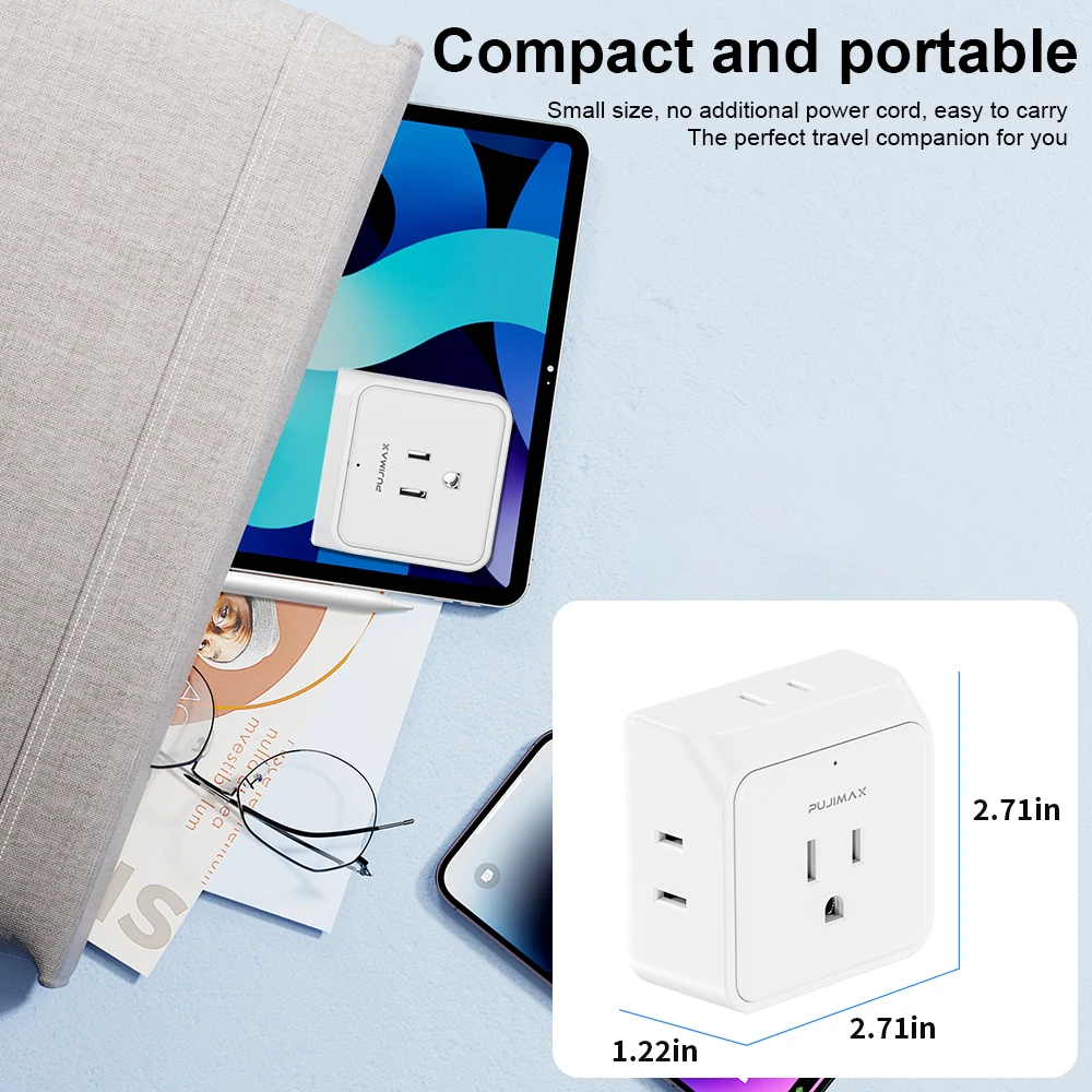 PUJIMAX [2 Pack] Power Strip Multi Outlet Splitter US Plug 5 Outlets Surge Protector Multi Outlet Extender For Home Office Home