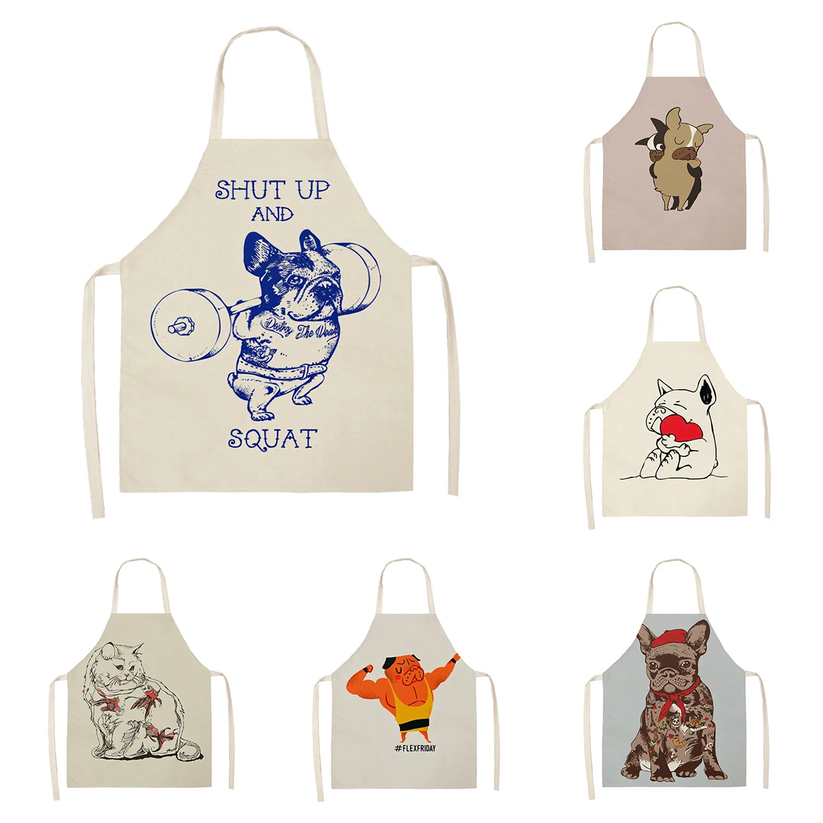 women's kitchen apron Linen man Children's cute Big size Child girl Waterproof funny Half Work Coffee art restaurant animal dog