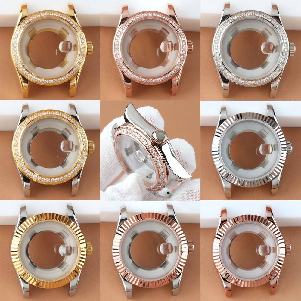 33MM Sapphire glass diamond Watch Case Women NH05 Case For Girl Woman Datejust Watch Accessories For NH05 NH06 Movement