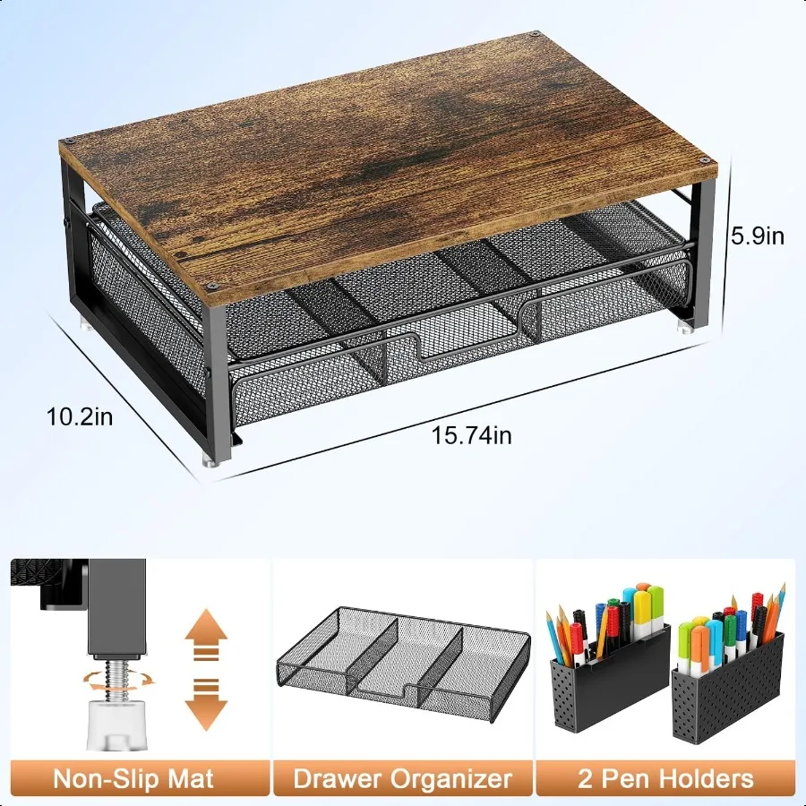 gian Wood Monitor Stand Riser Office Desk Shelf Organizer Desk Organizer with Drawer and Pen Holder 2Tier Computer Stand Office