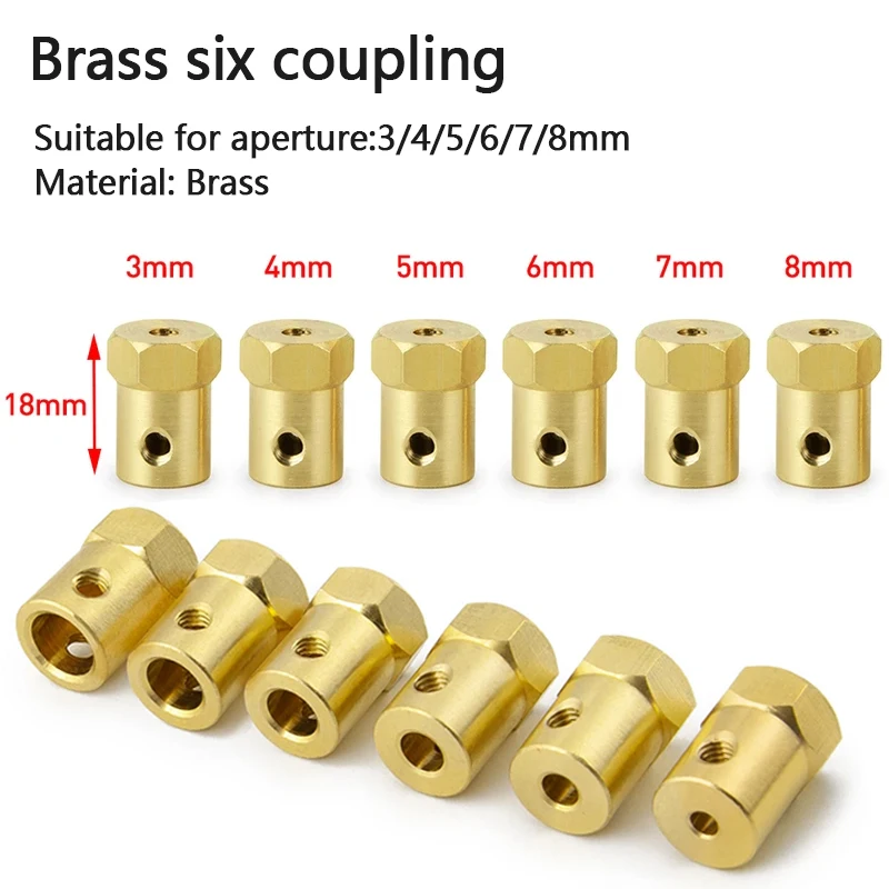 Brass hexagonal coupling motor accessories intelligent car tire connector 3/4/5/6/7/8mm coupling DIY handmade accessories