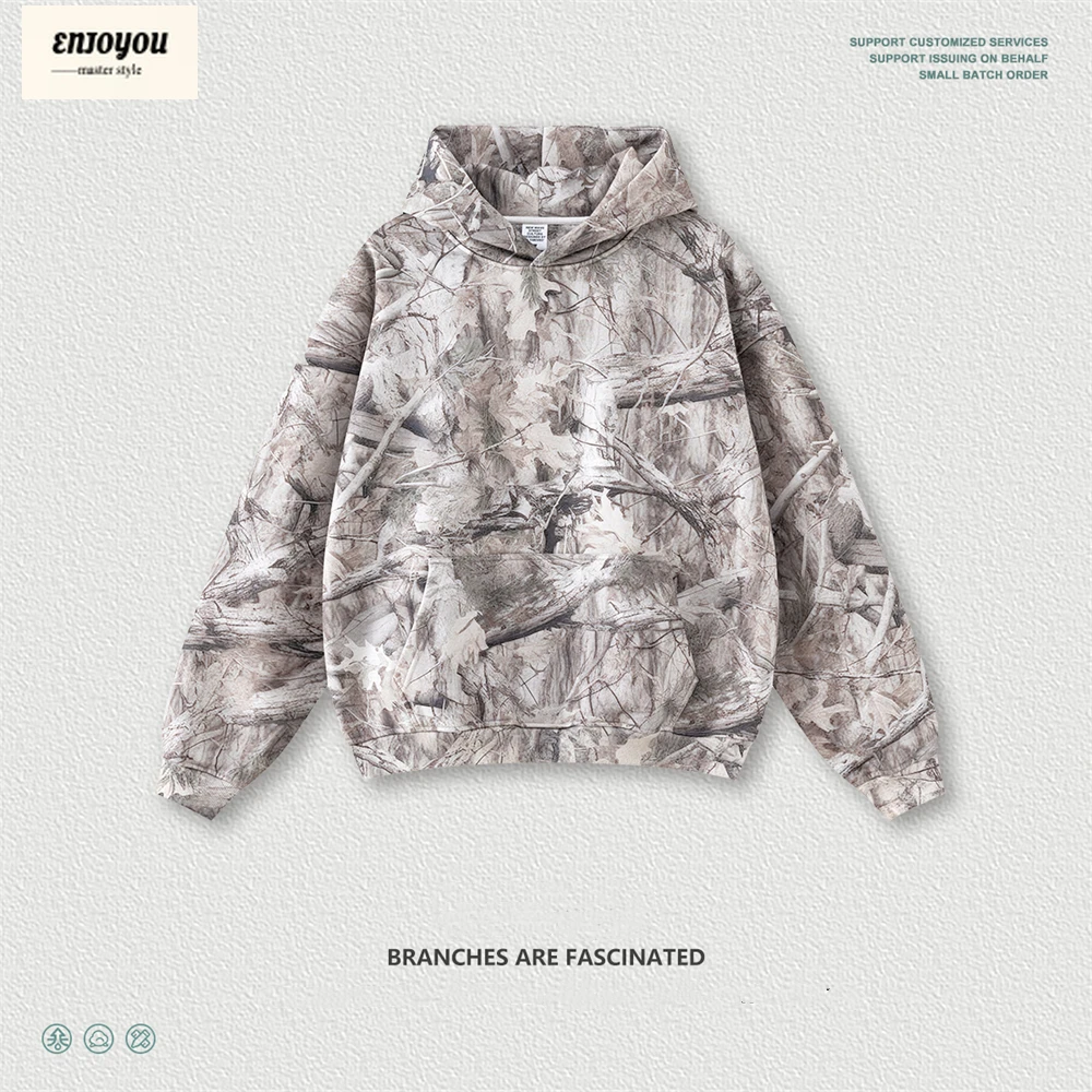 

ENJOYOU 2025 зимняя мужская флисовая толстовка с теплопередачей унисекс 340 г/м2 ветки пустыни с принтом камуфляжные пуловеры с капюшоном пальто HY1