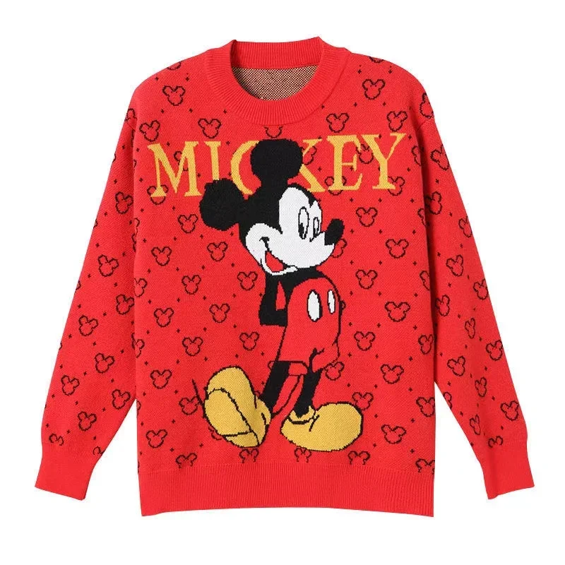 Winter Family Matching Clothes Sweaters Cartoon Mickey Mouse Print Mother Daughter Father Son Long Sleeve Top Coat Mommy Outfit