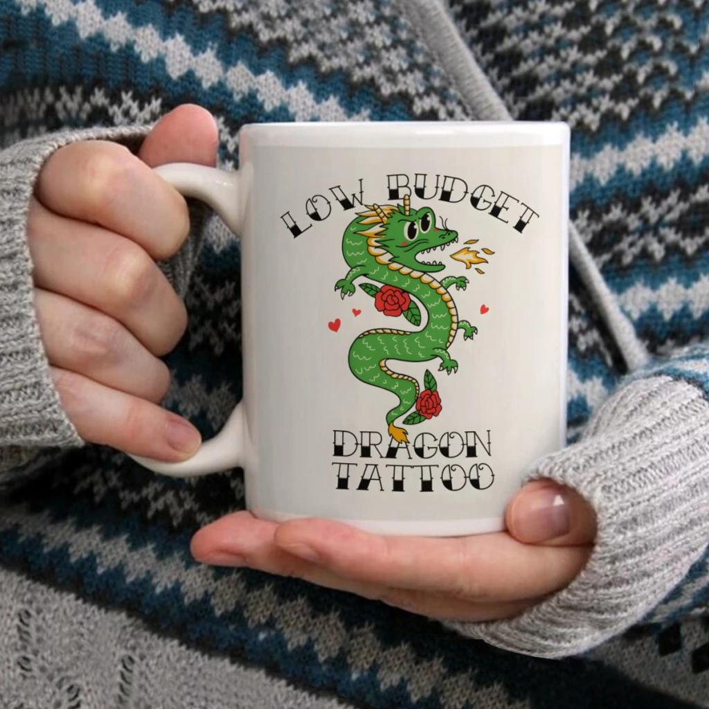 Tasse à café tatouage Dragon à faible Budget, tasse à thé, tasse à café de 11oz, tasse en céramique amusante d'anniversaire, tasse personnalisée
