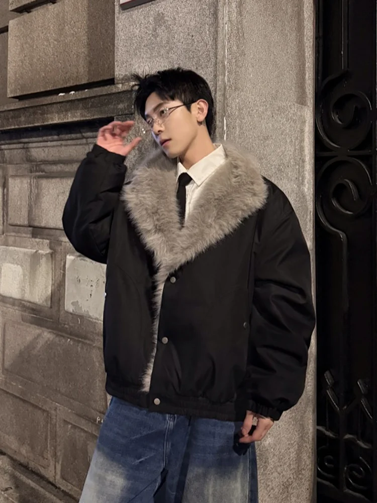 

Bla Furry Cotton Jaet Men's Winter Thiened American Cool High-End Feeling Fur Collar Cotton Coat Youth ular Loose Fit