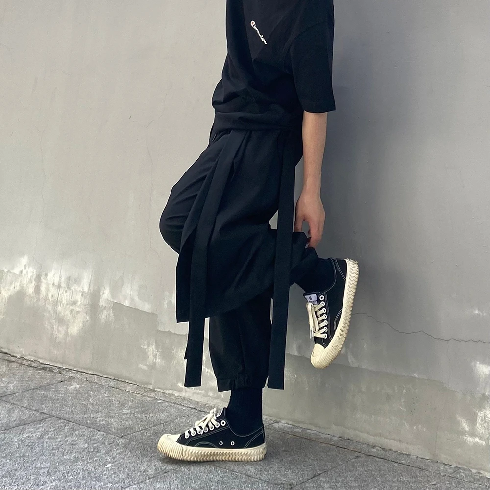 

Y2k Spring Skirt Pants Gothic Dark Ribbon Samurai Pants Genderless Streetwear Fashion Draped Designer Niche Hakama Unisex 2026