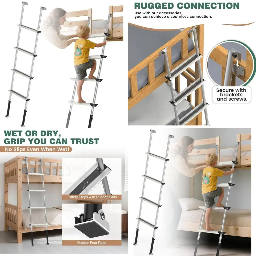 

Adjustable RV Bunk Ladder, 3 Height Choices (59.5-61.5), Robust Bed Ladder with 4 Wide Anti-Slip Steps and Flexible Hooks, Suita