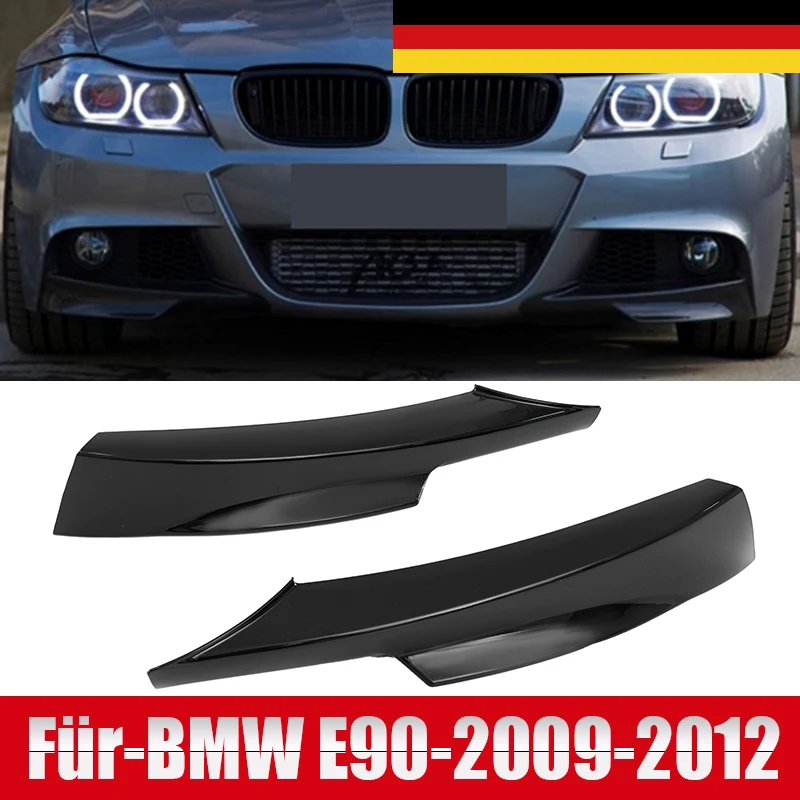 Bracingo 1 Paire de Spoilers Latéraux de Pare-chocs Avant Noir Brillant en ABS, Anti-Collision, Optimiseur de Flux d'Air, pour BMW Série 3 E90 E91 M-Sport LCI 4 Portes 2009 2010 2011 2012, Modification Aérodynamique Extérieure, Remplacement de Carrosserie, Accessoires Auto