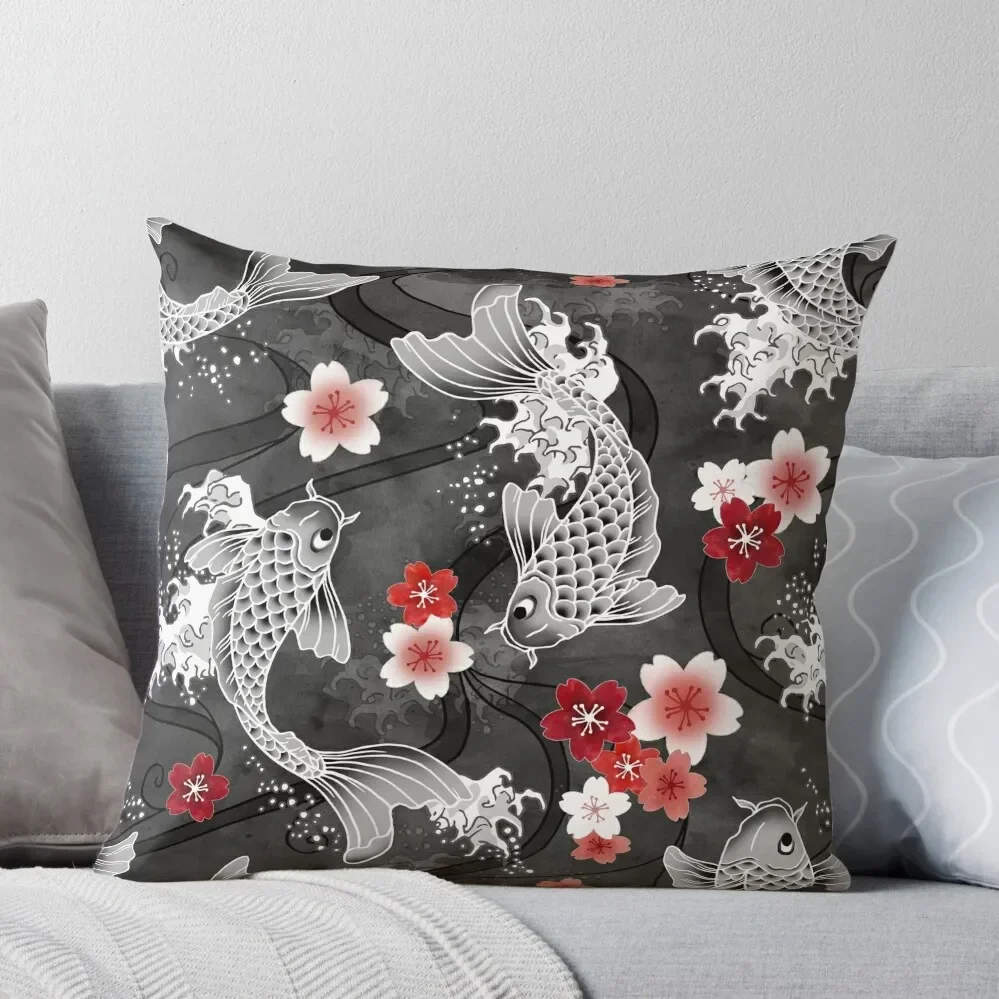 

Koi sakura blossom in black Throw Pillow Luxury Living Room Decorative Cushions Decorative Cover For Living Room Pillow