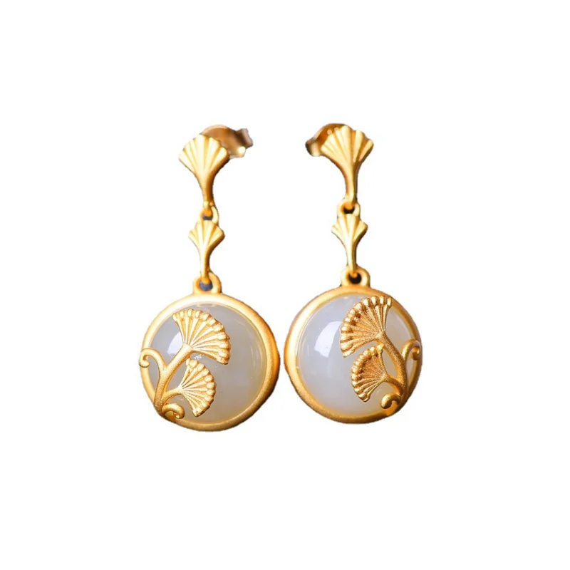 الباروك Hetian اليشم الفضة الاسترليني إبرة الأقراط #5