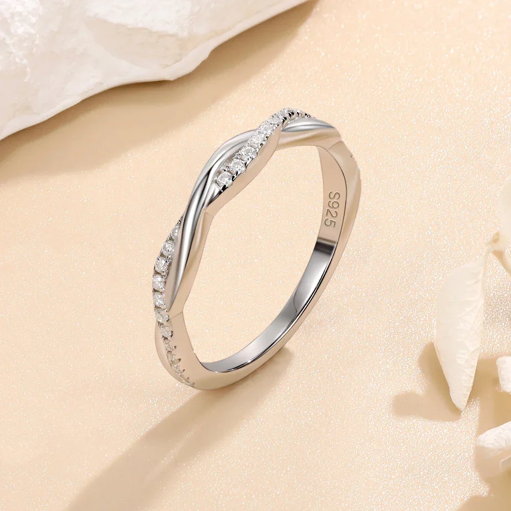 M-JAJA Twist Infinity Stackable Moissanite Wedding Band for Women Party S925 Silver 2CT Diamond Engagement Ring Fine Jewelry Set