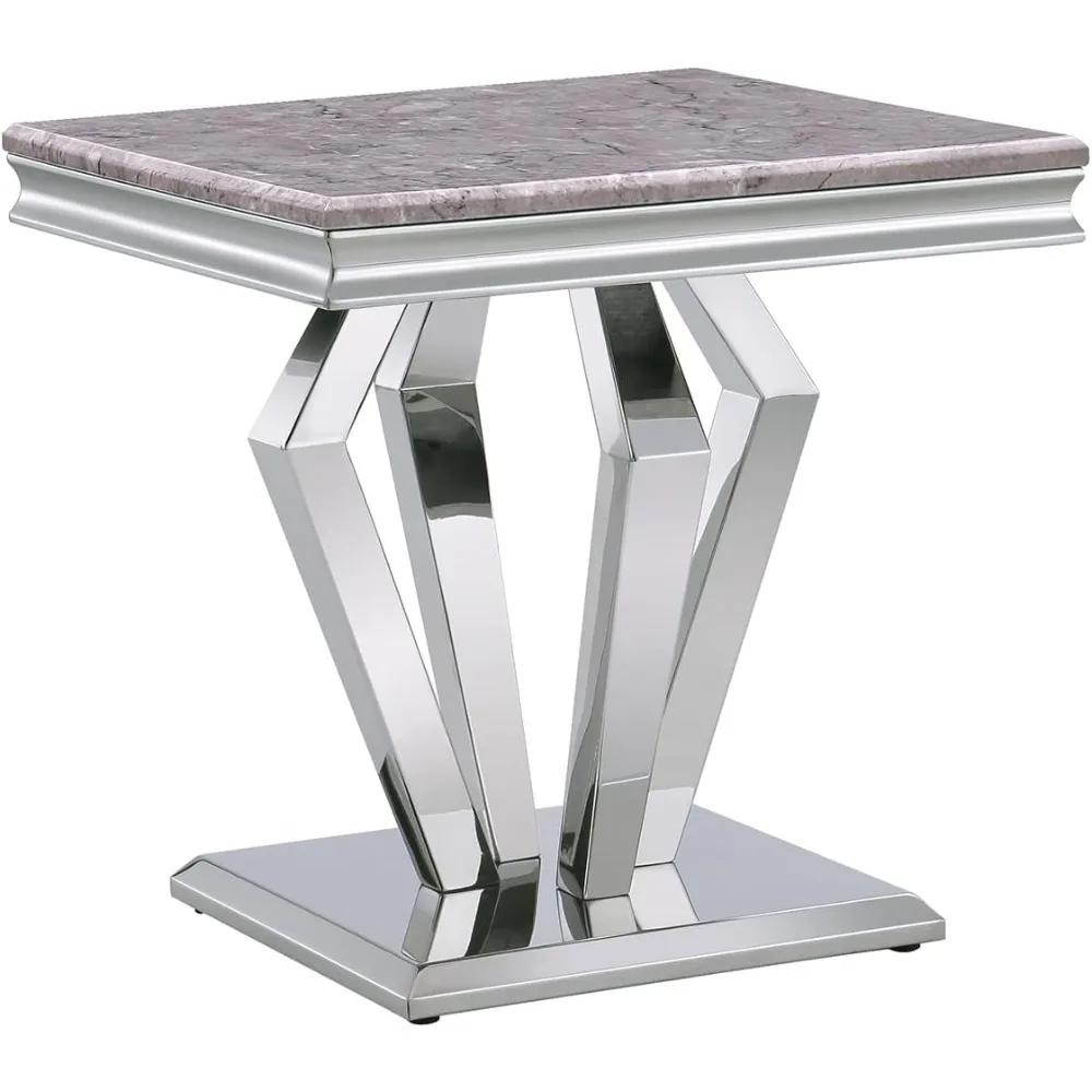 

Silver end Table, Gray Square top with Metal Geometric Base. Side Table for Living Room, Bedroom