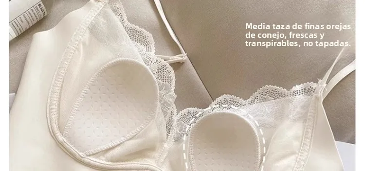 Sujetador sexy de encaje tipo conejita para mujer, sin costuras, con espalda hermosa, sin tirantes, que reduce el tamaño del ...
