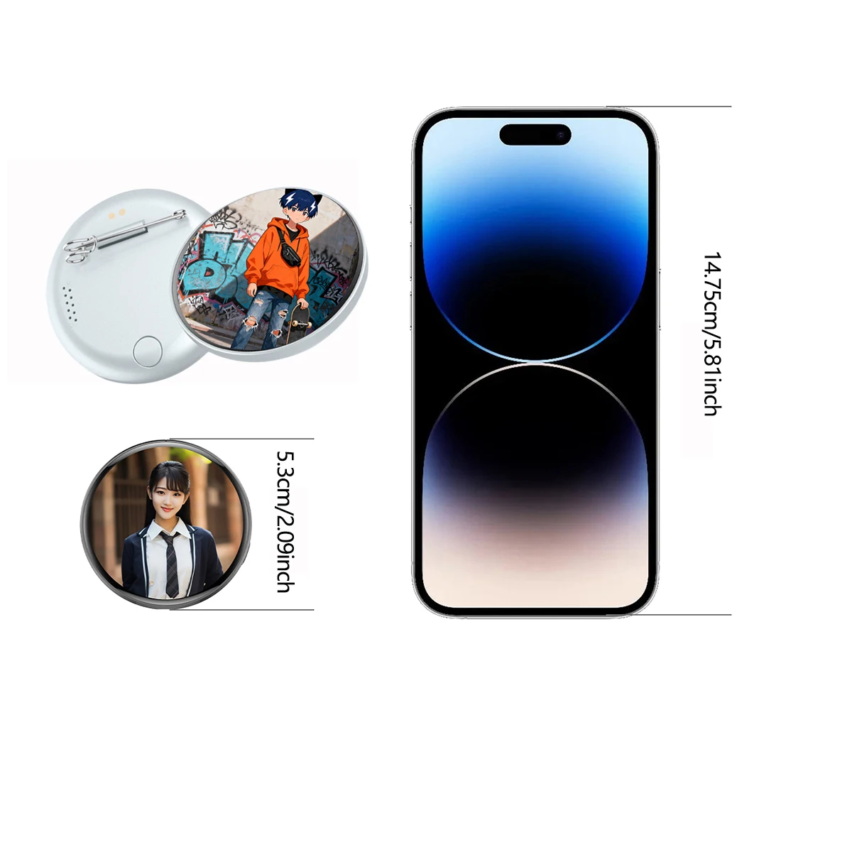 Anime E-Badge Pin 1.7 Inch LED Display Smart Bluetooth Anime Digital Badge Backpack Accessories Dynamic Gift For Otaku Fans Fri