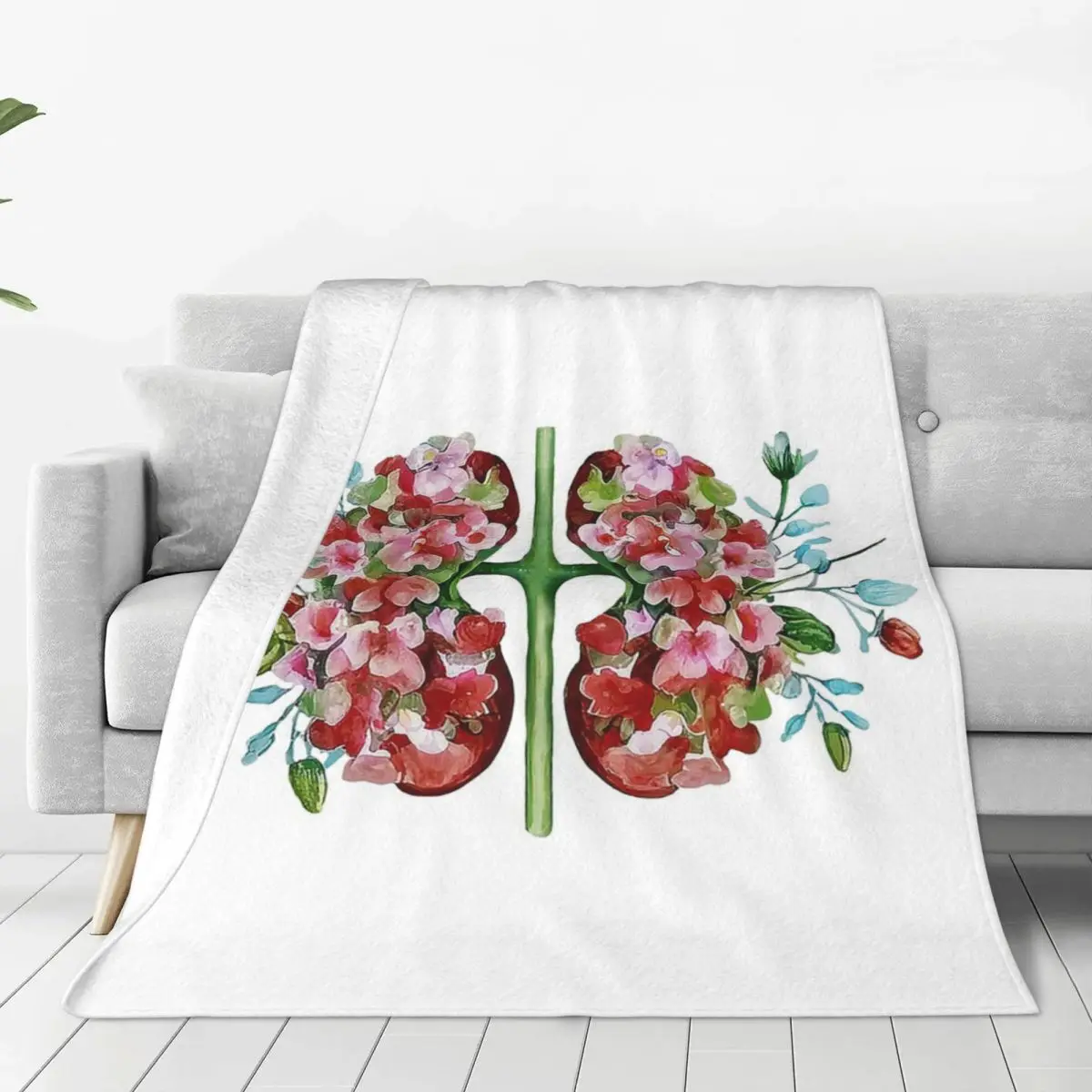 Floral Botanical Anatomy Kidney Cutout Illustration Blankets Fleece Lightweight Throw Blanket For Home Bedroom Outdoor Quilt