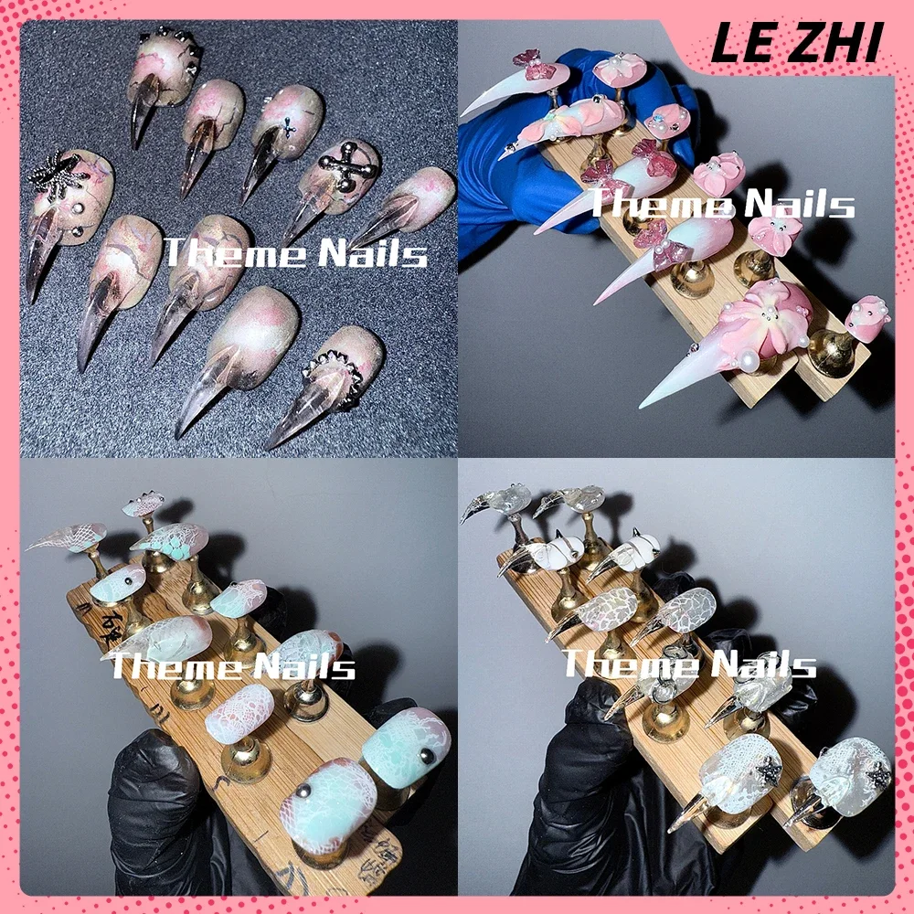 

Spicy Girl Long Beast Claw Cat Paw Handmade Press On Nail 3D Flowers Bowknot Pearl Metal Rivet Chain Dragon Shape Claw Fake Nail