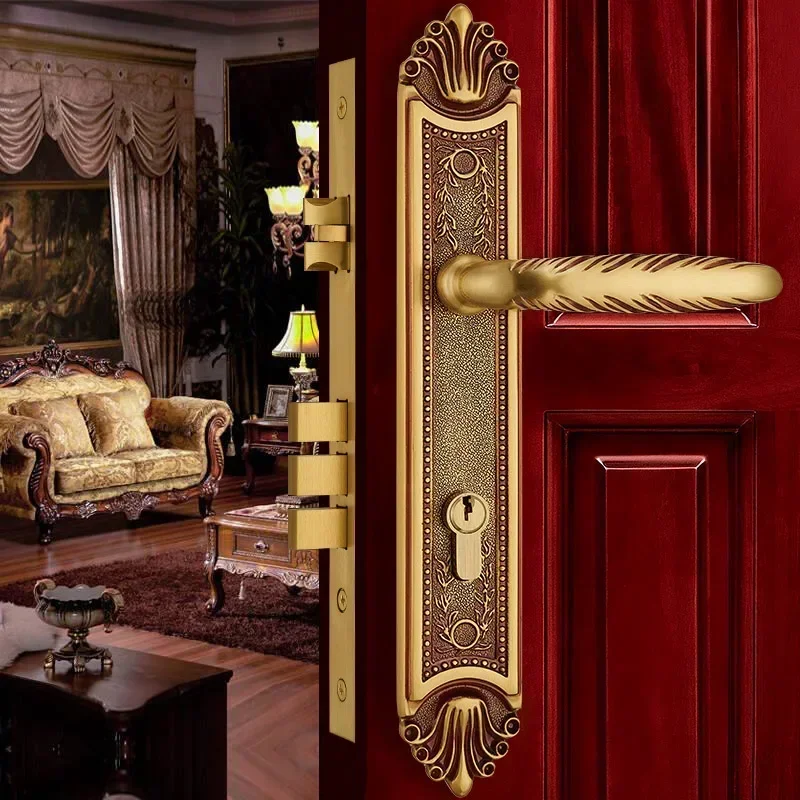 Solid Brass Door Lock Modern Europen Fashion Entrance Gate Locks Golden Interior Room Wood Panel Gold Handle Lockset