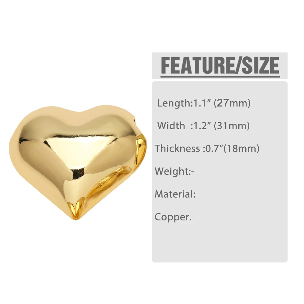 OCESRIO Gold Color Big Polish Bubble Heart Pendant for Necklaces Copper Gold Plated Jewelry Making Component Handmade pdtb553