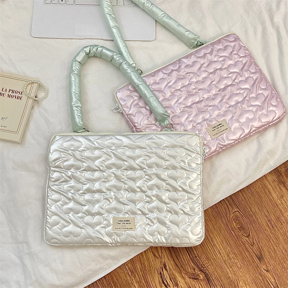 

Cute and loving embroidered ipad tablet bag notebook storage Ins love bow tablet inner bag13 inch 15 inch ins
