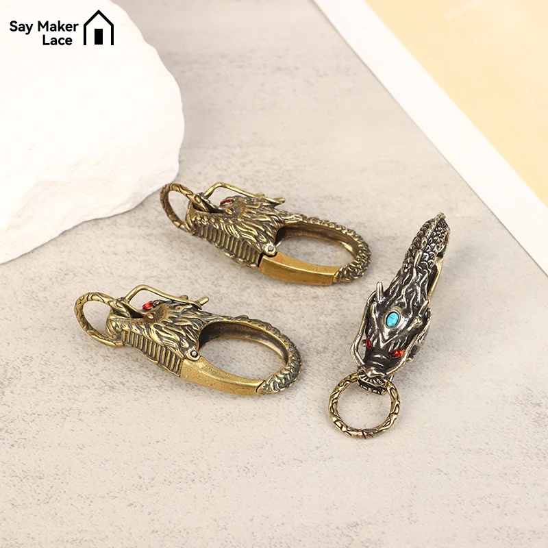 Reine Messing rote Augen Drachenkopf Schlüssel ringe Tierkreis Drachen Schlüssel bund Vintage Männer Taille Schnalle Auto Schlüssel anhänger Anhänger Geschenke Handwerk