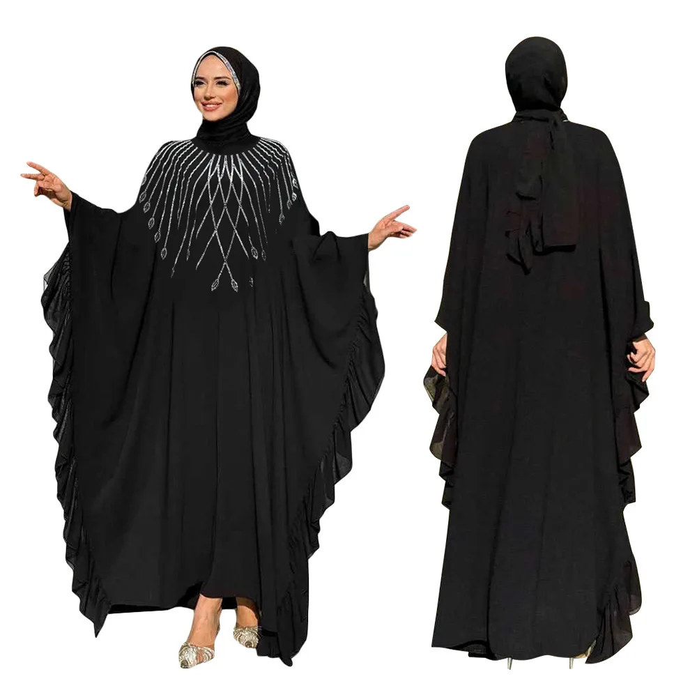 

New Diamond Cloak Abaya Dubai Kaftan Women Muslim Evening Dress Turkey Caftan Marocain Femme Robe Islam Clothing African Dresses