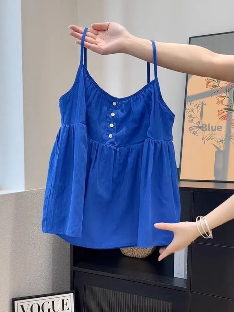 Klein Blue Strapless Loose Fit Sleeveless Women's Top Fashionable Summer 2026 Breathable Casual Style Single Button Closure