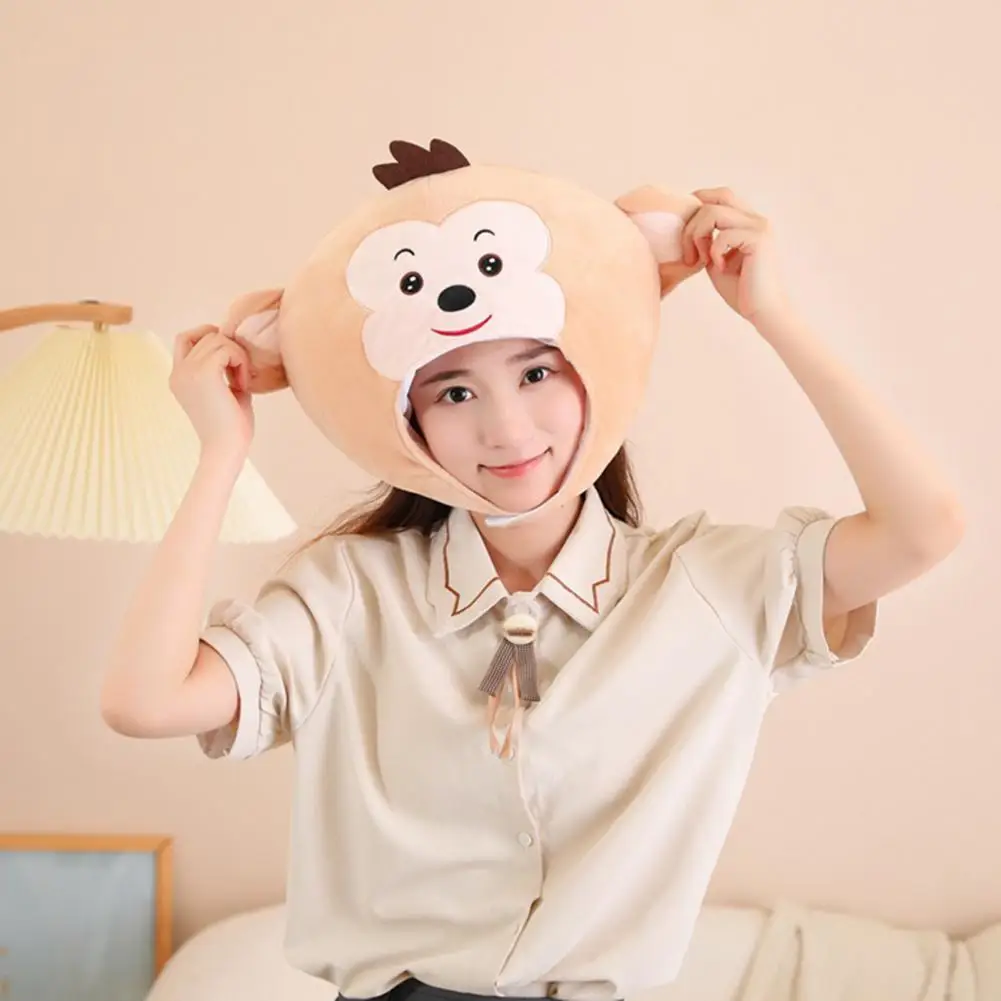 Soft Plush Monkey Headgear Cute Cartoon Animal Hat for Dressing-up Cosplay Costume Selfie Props Hair Accessory