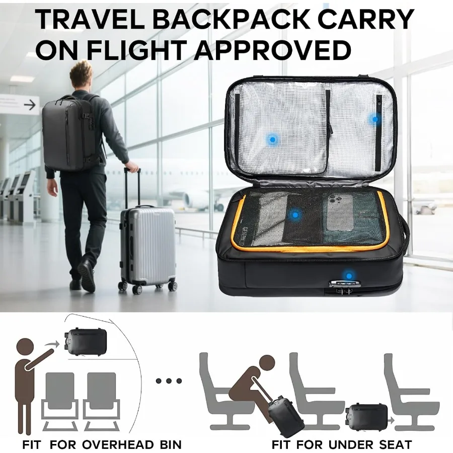 Mochila de viagem BANGE com compartimento para laptop de 15,6 polegadas e trava TSA para homens e mulheres, resistente à água, grande voo de mão Ap