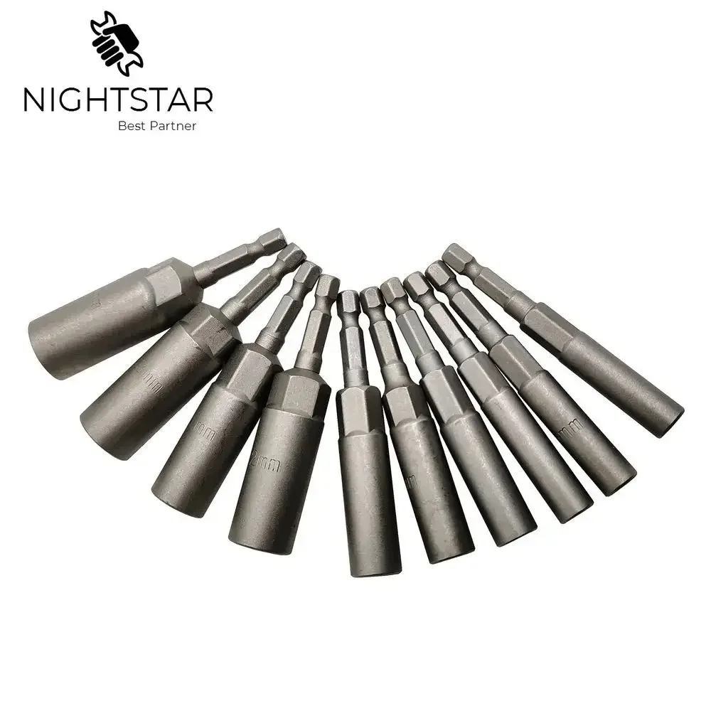 Hex Shank Metric Wrench Socket Bit Energia Elétrica Nenhuma Chave de Fenda Magnética Nut Driver Grupo 80 mm Comprimento 5.514 mm 10 Pcs