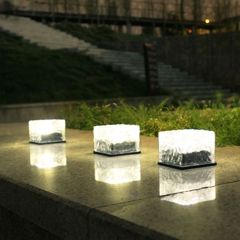 Solar Brick Lights Ice Cube Light Lamp, LED Landscape Light Buried Light Square Cube for Outdoor Garden Courtyard Pathway Decor