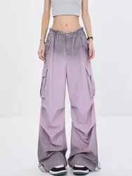Women's Purple Cargo Pants Baggy Y2k Sweatpants Streetwear Parachute Pants Vintage Harajuku 90s Aesthetic Trousers Clothes 2024