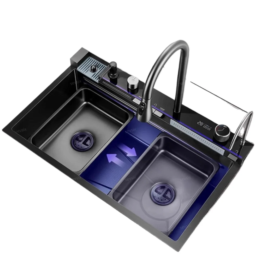 

Honeycomb style kitchen stainless steel sink waterfall style kitchen sink complete concealed basin