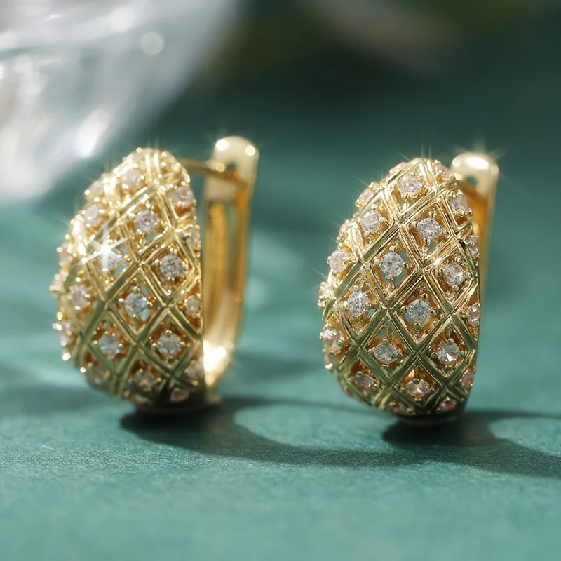 أقراط دائرية أنيقة باللون الذهبي مع زركونيا - طراز فرنسي لحفلات الزفاف والمناسبات الرسمية ومجوهرات الزفاف #4